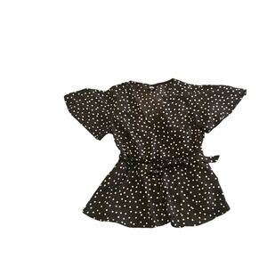 Bobeau Size Small Semi Sheer Polka Dot Short Sleeve Tie Front Shirt